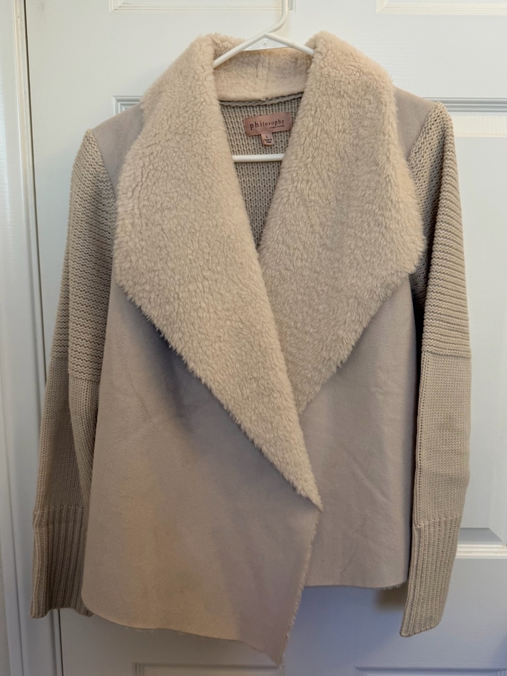 Philosophy Cozy Cream Open-Front Sherpa Collar Sweater